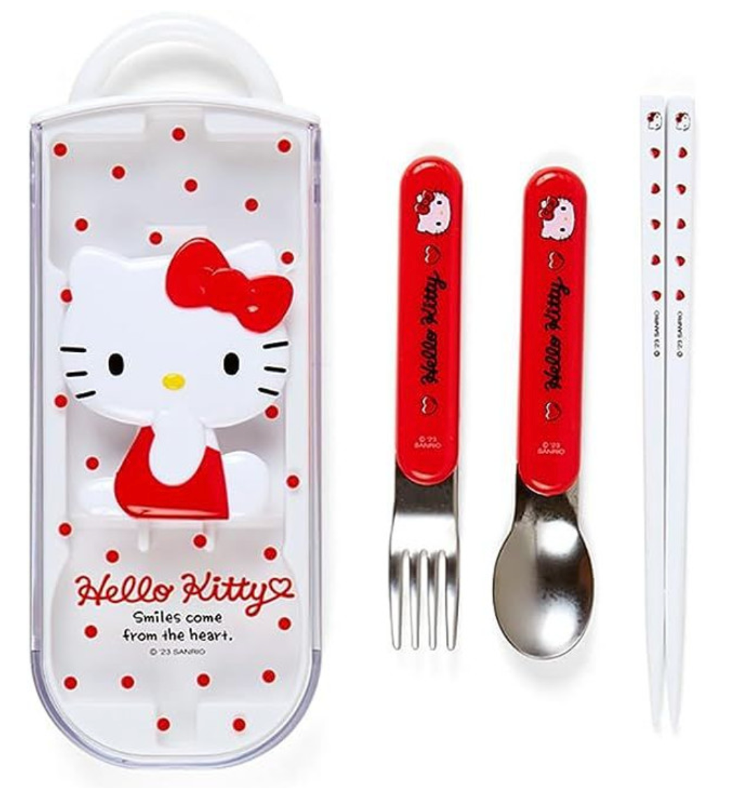 Sanrio Original Bento Lunch Cutlery Set Spoon Fork Chopstick - Hello Kitty