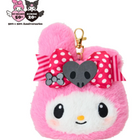 Sanrio Face Pass Case with Reel - My Melody : Black Pink Party