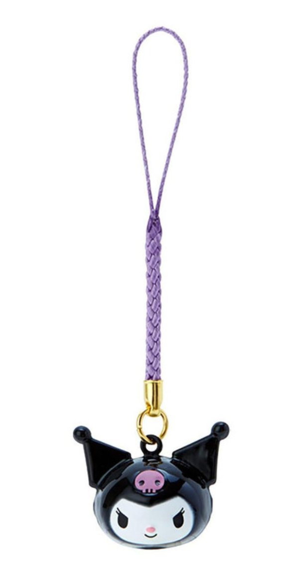 Sanrio Kuromi Face Shaped Bell Keychain Strap String Brass