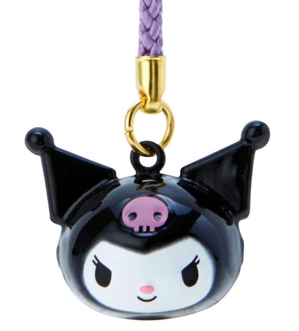 Sanrio Kuromi Face Shaped Bell Keychain Strap String Brass