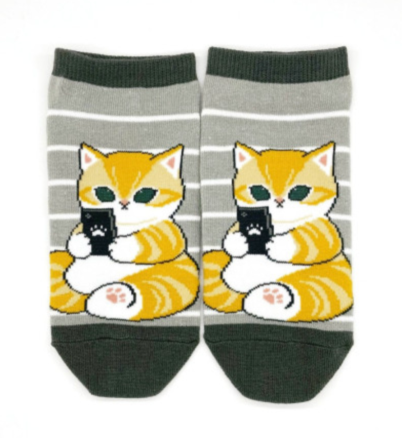 Mofusand Ankle Socks - Cat : Smartphone Time