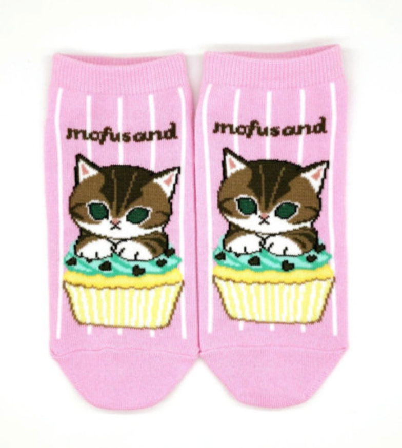 Mofusand Ankle Socks - Cat : Mint Chocolate Cupcake Pink