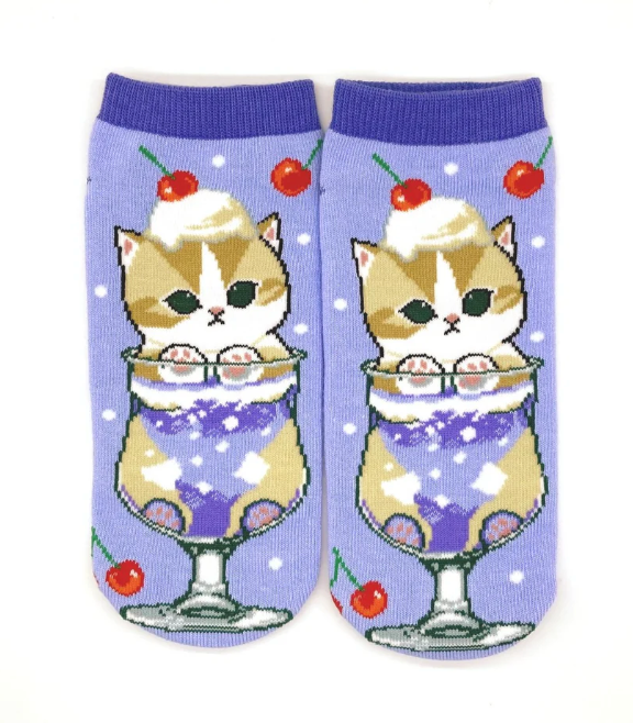 Mofusand Ankle Socks - Cat : Cherry Soda Purple