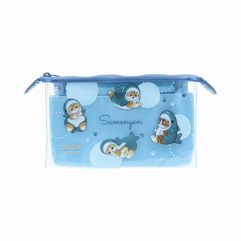 Mofusand Pen Pouch Pencil Case - Cat : Shark Blue Swim