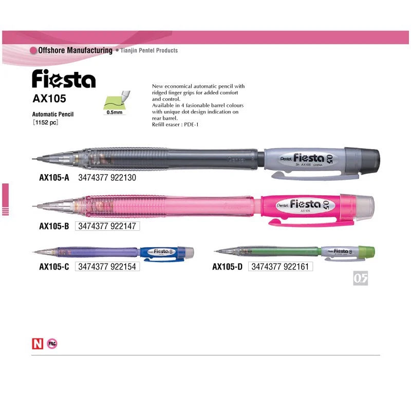 派通 Fiesta 机械铅笔 AX105C 0.5mm 蓝色