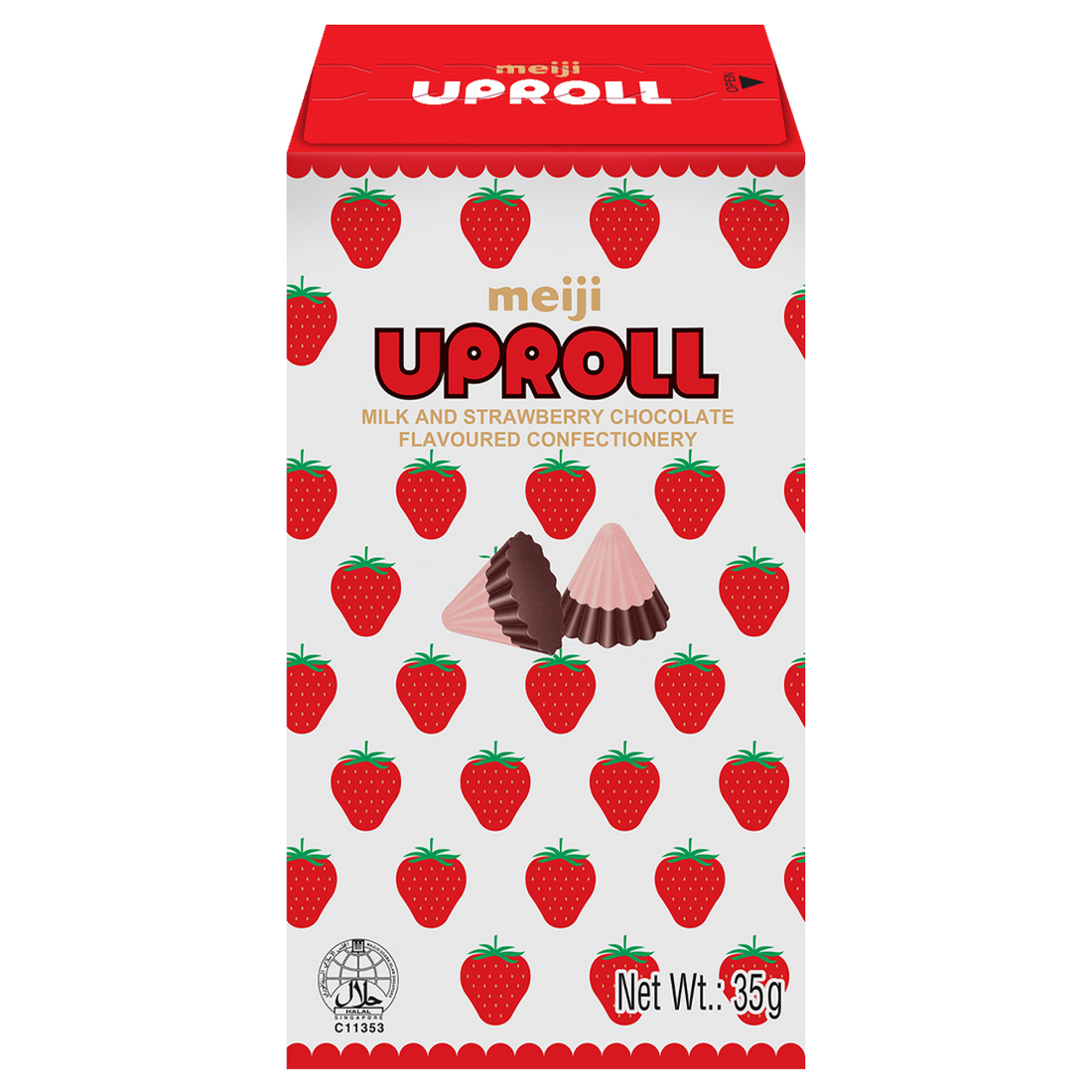 Meiji Uproll Milk & Strawberry Chocolate 35g