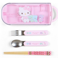 Sanrio Fork Spoon Chopsticks Tableware Set with Case - Hello Kitty