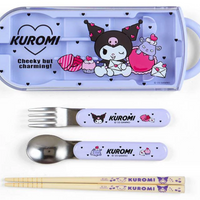 Sanrio Fork Spoon Chopsticks Tableware Set with Case - Kuromi