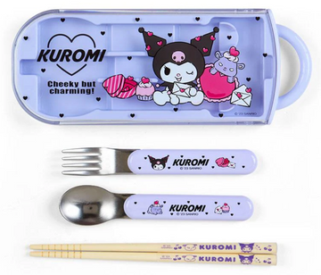 Sanrio Fork Spoon Chopsticks Tableware Set with Case - Kuromi