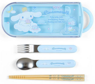 Sanrio Fork Spoon Chopsticks Tableware Set with Case - Cinnamoroll