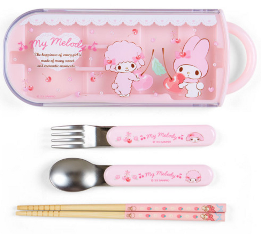 Sanrio Original Bento Lunch Cutlery Set Spoon Fork Chopstick - My Melody & My Sweet Piano