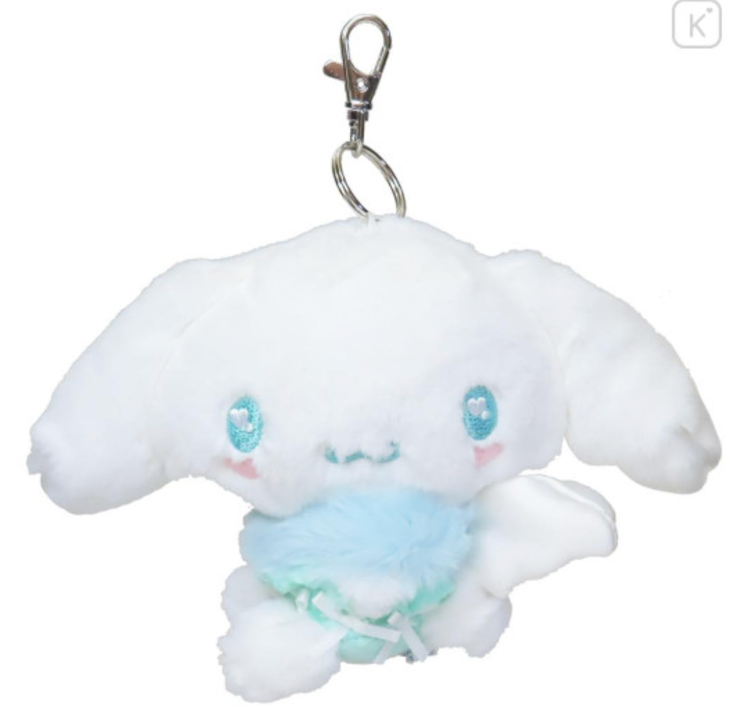 Sanrio Plush Mascot Holder with Heart Carabiner - Cinnamoroll : Fluffy Angel Mint