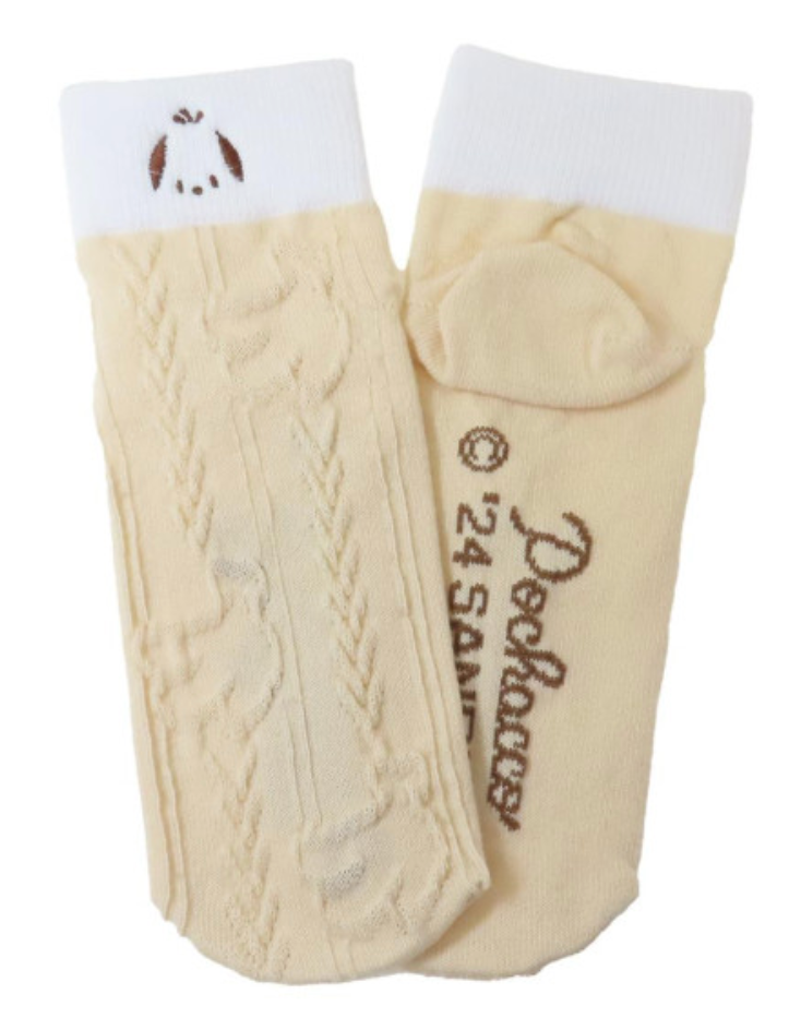 Sanrio Crew Socks - Pochacco : Face Beige