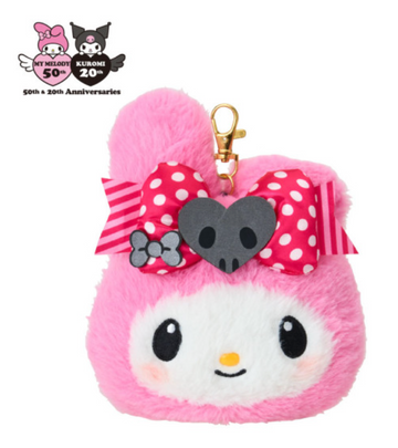 Sanrio Face Pass Case with Reel - My Melody : Black Pink Party