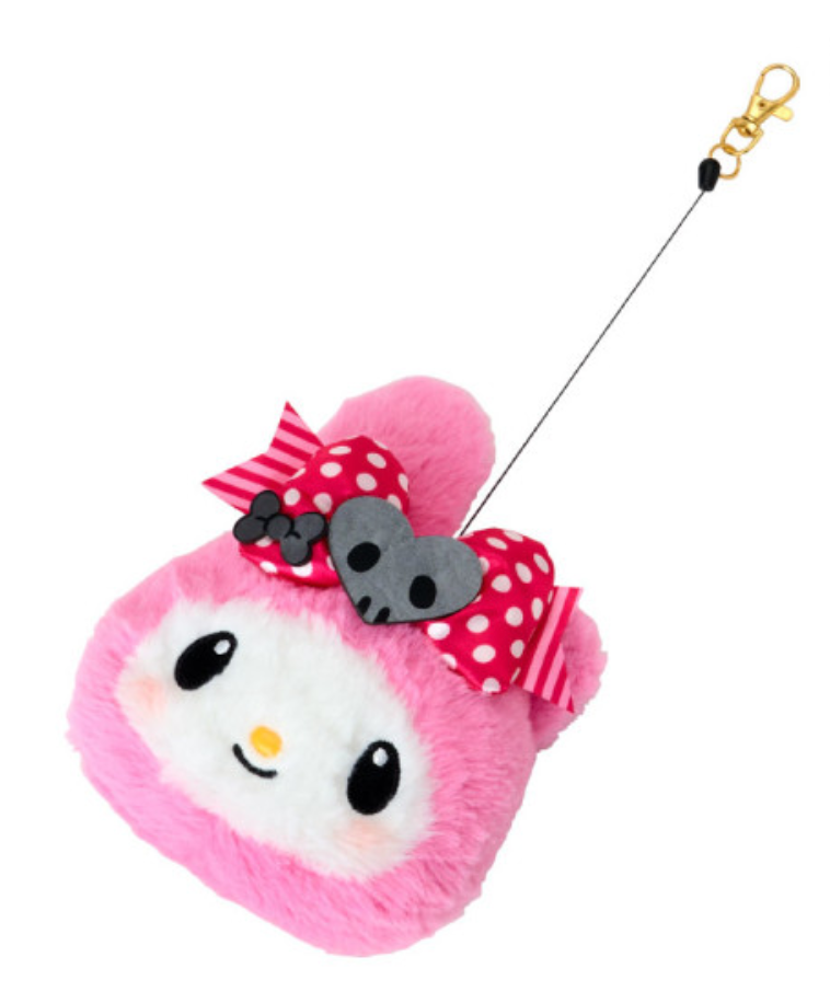 Sanrio Face Pass Case with Reel - My Melody : Black Pink Party
