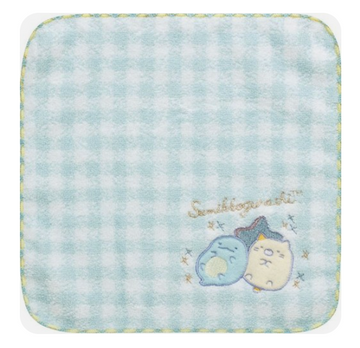 San-X Embroidered Mini Towel - Sumikko Gurashi : Dreaming Idol Tokage & Neko Blue