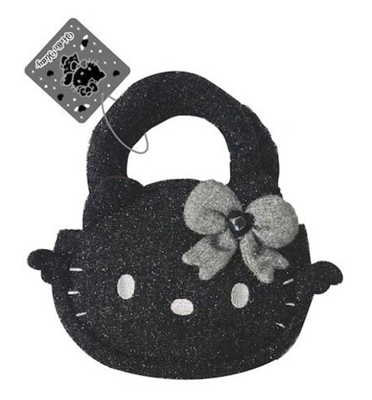 Sanrio Die-cut Mascot Hand Bag - Hello Kitty : Black Angel Glitter