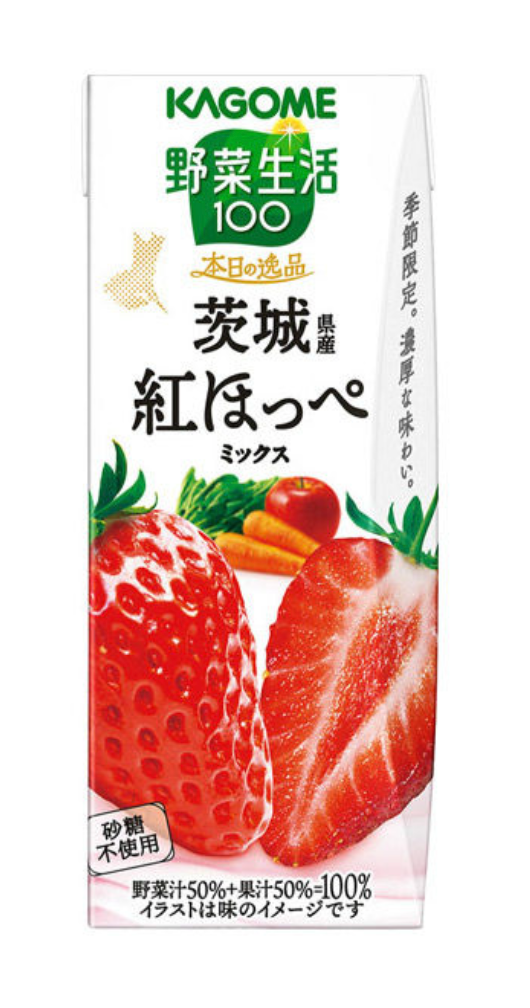 Kagome Yasai Seikatsu 100 Premium Blend – Ibaraki Benihoppe Strawberry Mix (195ml)