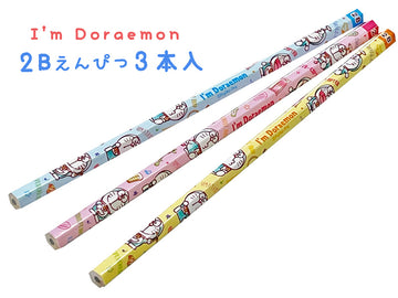 Sanrio - Doraemon Pencil, 2B, hexagonal shaft, Pack of Three