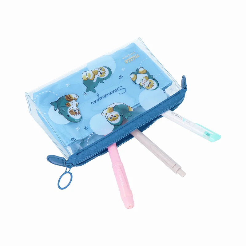 Mofusand Pen Pouch Pencil Case - Cat : Shark Blue Swim