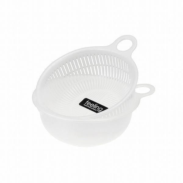 INOMATA Kitchen Plastic Vegetable Washing Bowl and Colander Set Mini 2pcs White