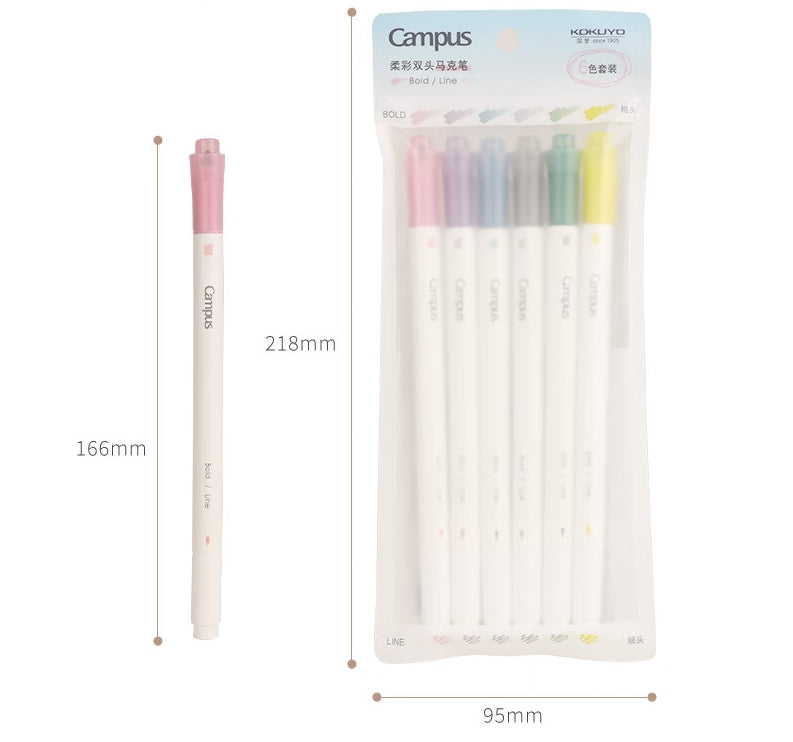 KOKUYO WSG-PMW102-6S Soft color double-ended highlighter pen 6 colors set