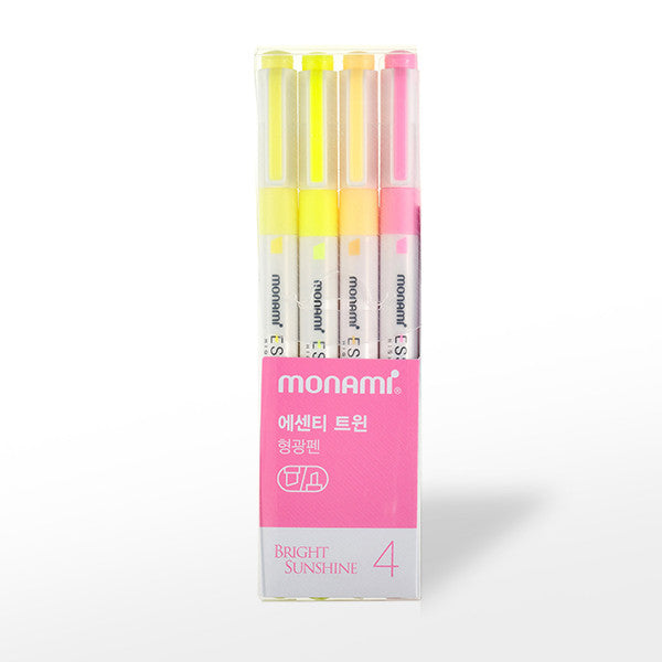 Monami Essenti Twin Highlighters BRIGHT SUNSHINE 4s - School & Office Supplies