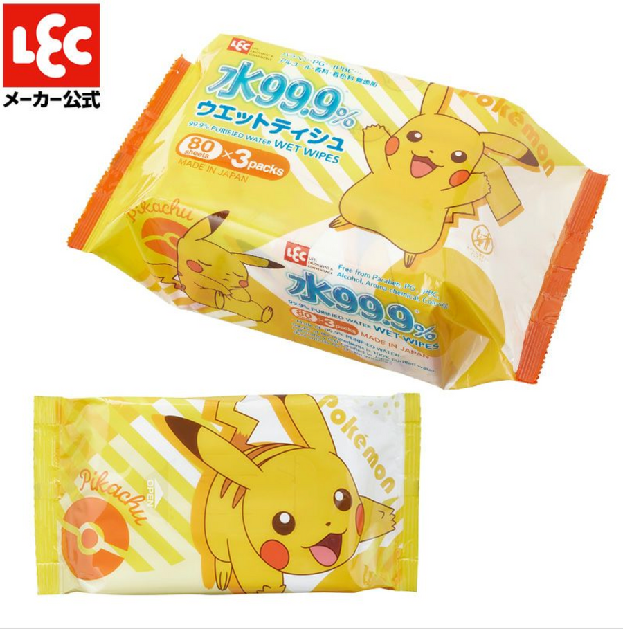 Pokemon Pikachu 99.9% Water Wet Wipes 80 Sheets 3 Pack