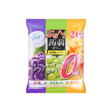 ORIHIRO Konjac Jelly Fruit Snacks - Kyoho Grape, Muscat Grape & Mango, 24 Pieces